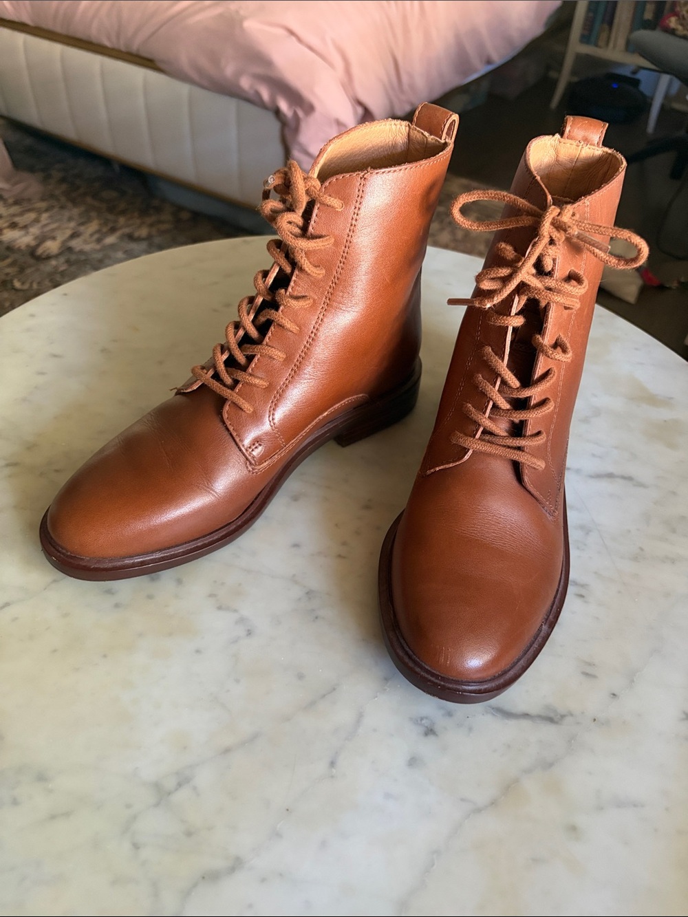 Madewell Cognac Leather Lace-Up Boots
